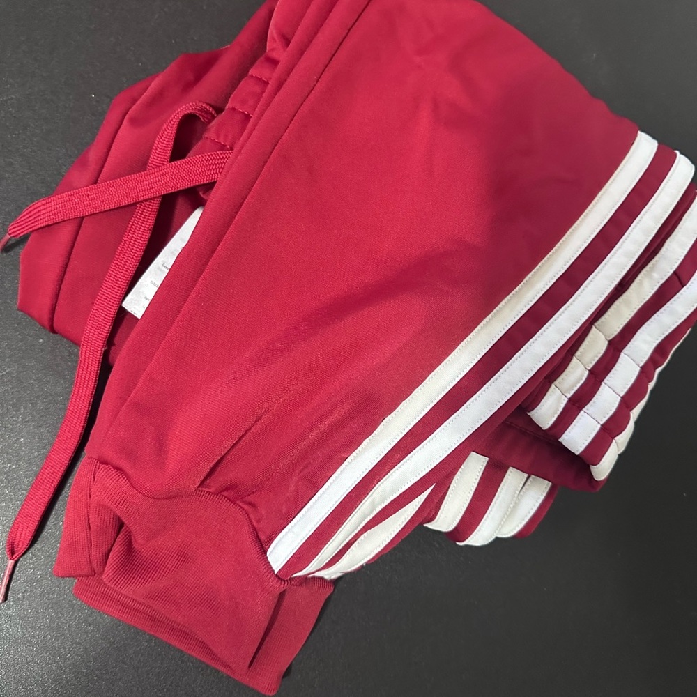 adidas Women's Red Track Pants with White Stripes